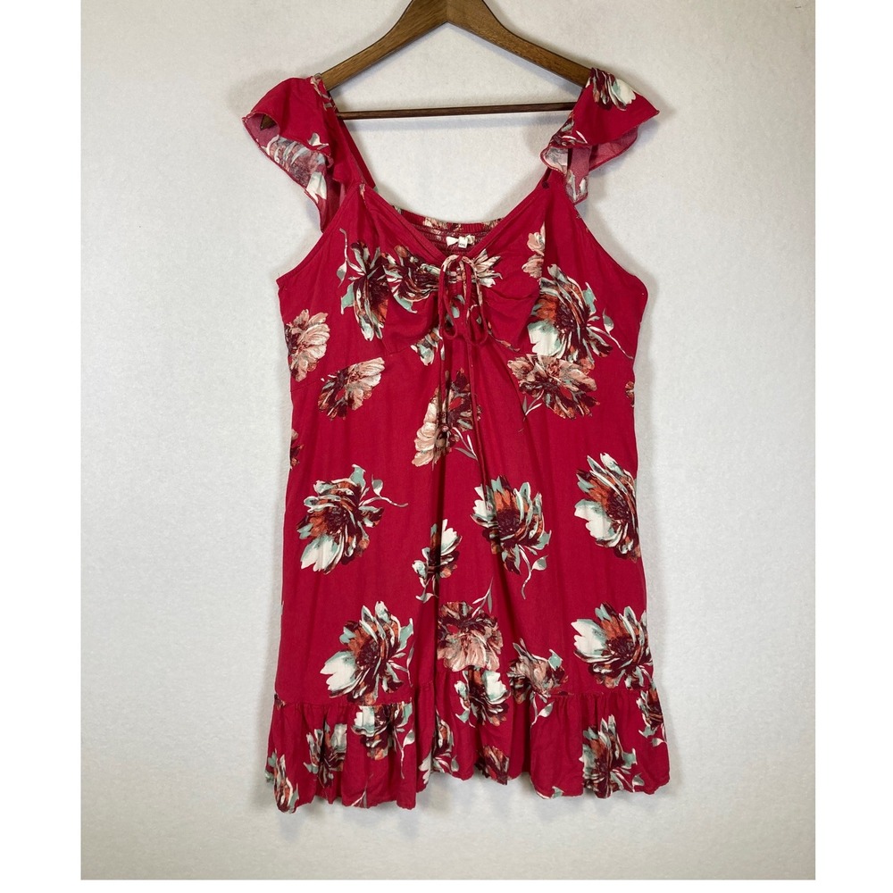 Cottagecore Maurices Womens XXL Red‎ Floral Flutter Sleeve Ruffle Mini Dress